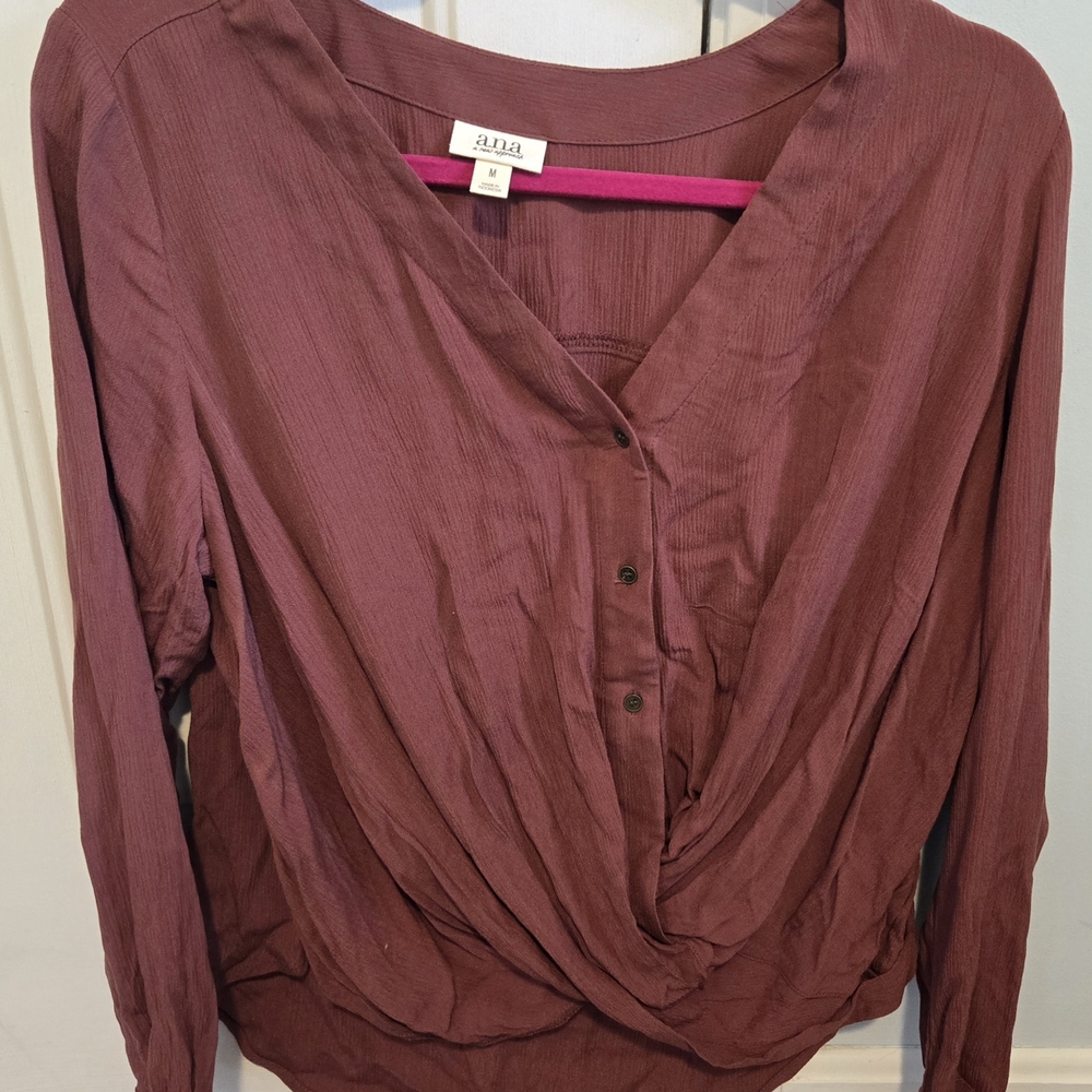 a.n.a Women's Burgundy Drape Blouse